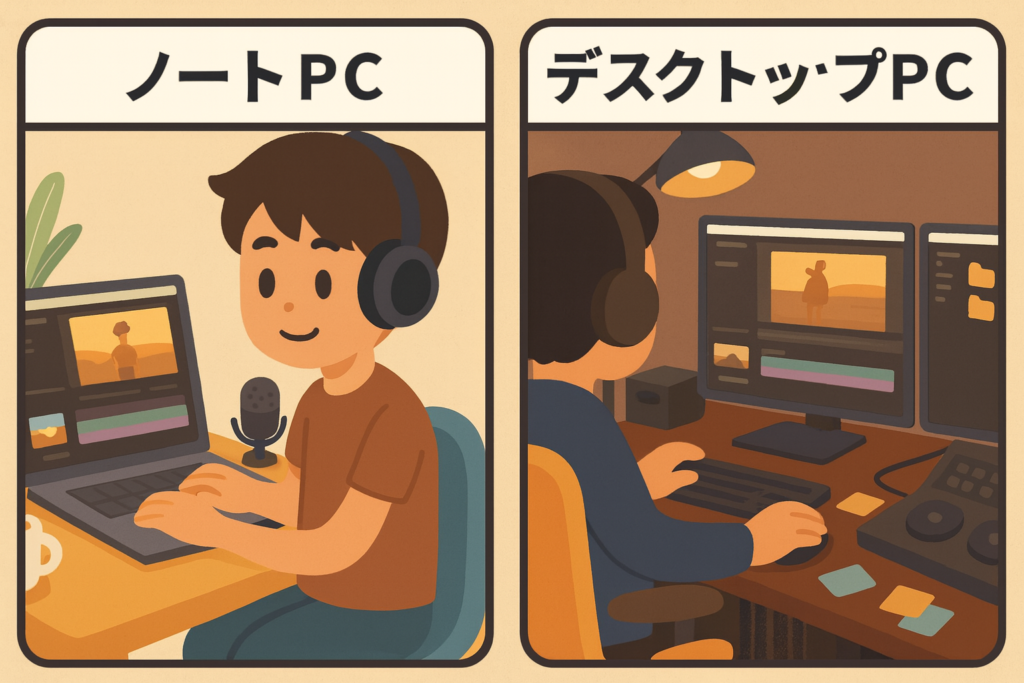 ノートパソコンとデスクトップパソコンの比較。ライフスタイルに合わせた選び方を提案するイメージ