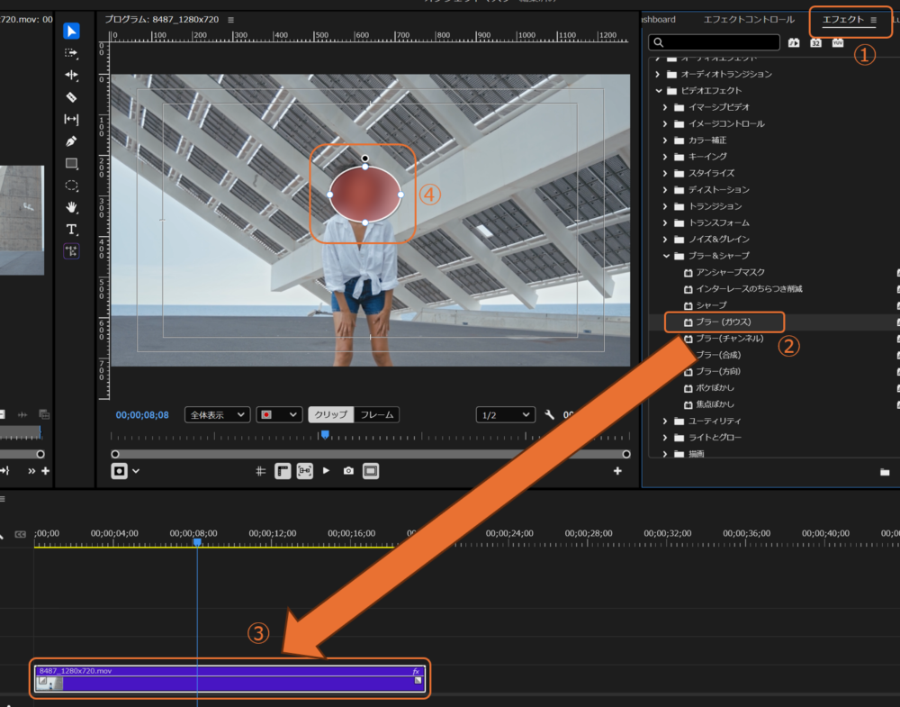 Premiere Proでマスクにエフェクトを適用